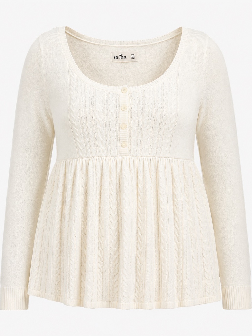 Hollister Cream Cable Knit Babydoll Sweater XXL NWT